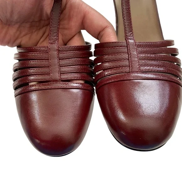 🚫SOLD🚫 BISOU BISOU Michelle Bohbot Faye Womens Wine Red Leather Heels Size 9M - Picture 11 of 12
